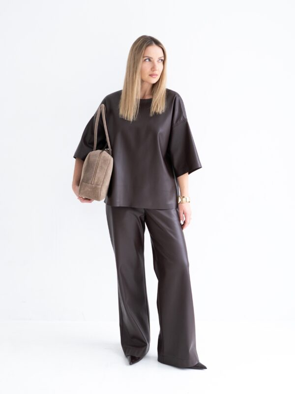 Eco leather pants | Dark brown