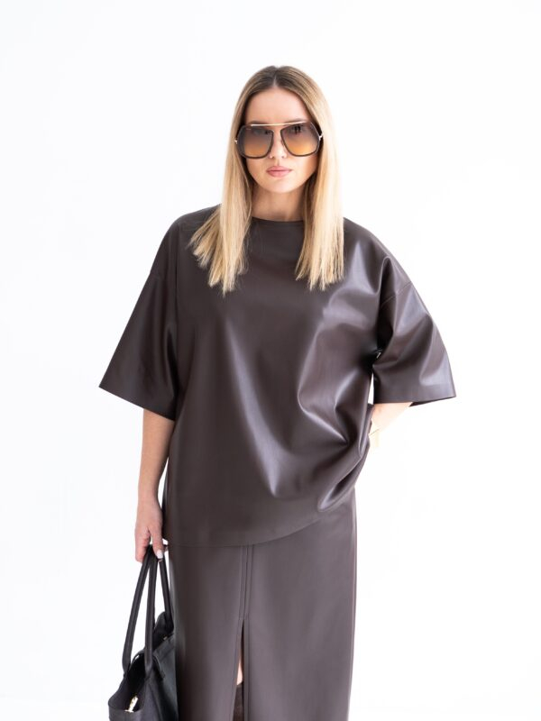 Eco leather blouse | Dark brown