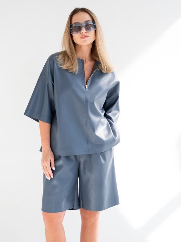 Eco leather blouse | Blue