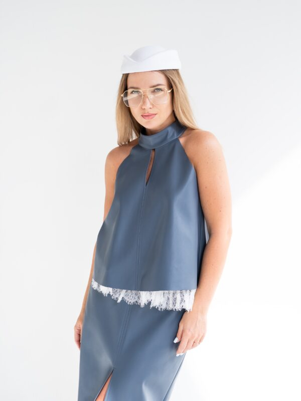 Eco leather blouse | Blue