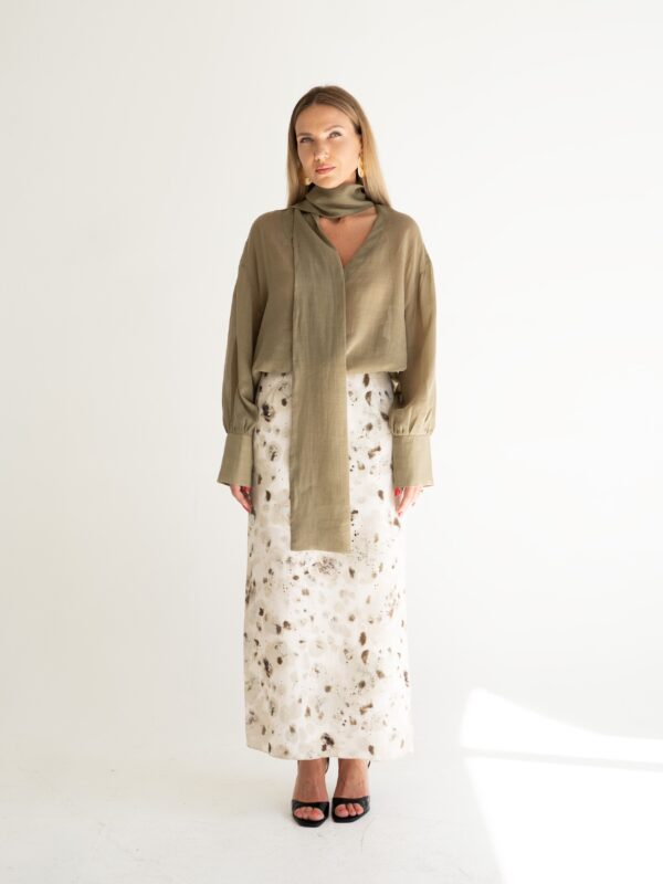Straight midi skirt | Beige/Olive