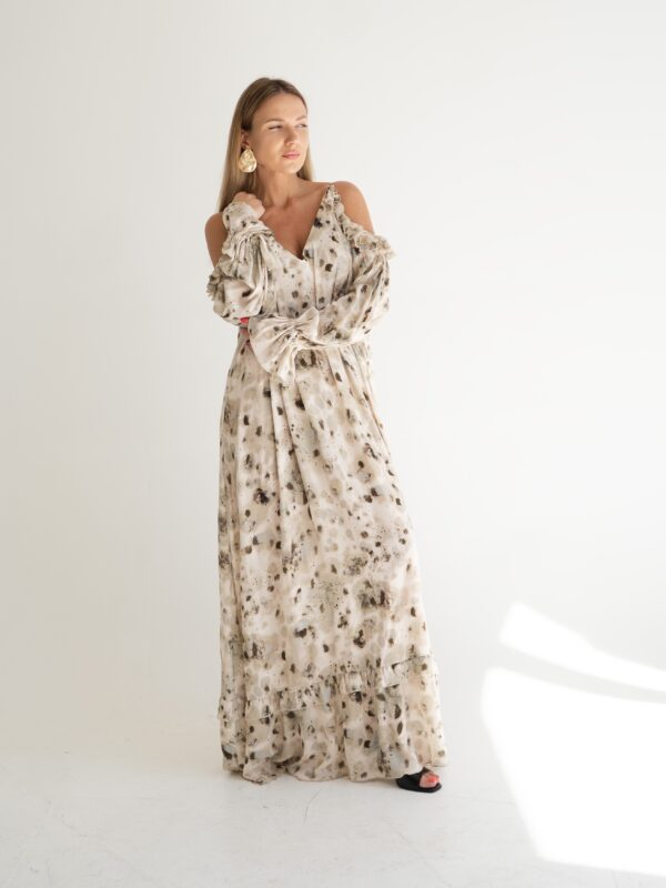 Open shoulders dress | Beige/Olive