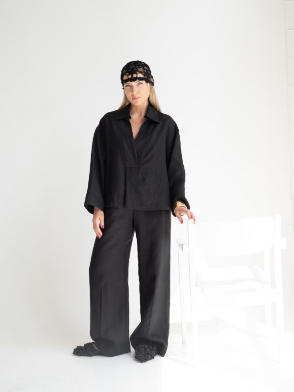 Wide linen pants | Black