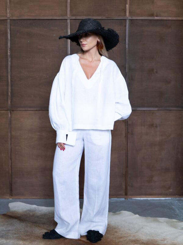 Wide linen pants | White